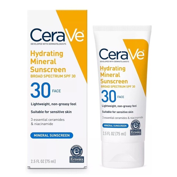 CeraVe Hydrating Mineral Sunscreen -Broad/Spec SPF 30 - 2.5FL Oz Face - Picture 1 of 5